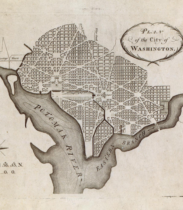 Pierre Charles L'Enfant's plan for the city of Washington, printed by Thackara &amp; Vallance in 1792.Photo: Library of Congress Geography and Map Division